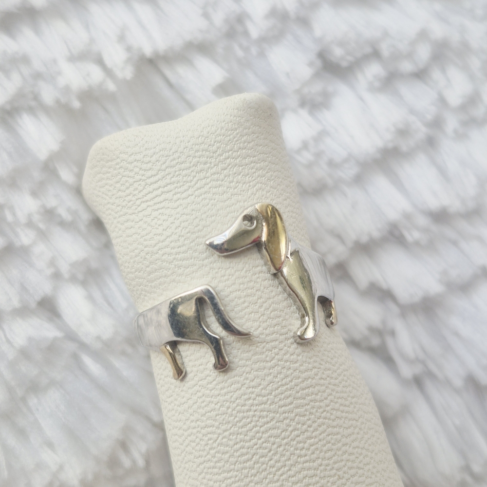Vintage Sterling Silver Dachshund Wrap Ring - Picture 3 of 8